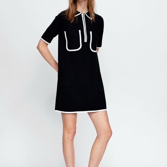 Zara Dresses & Skirts - Zara Knit Polo Dress With Contrast Trims
